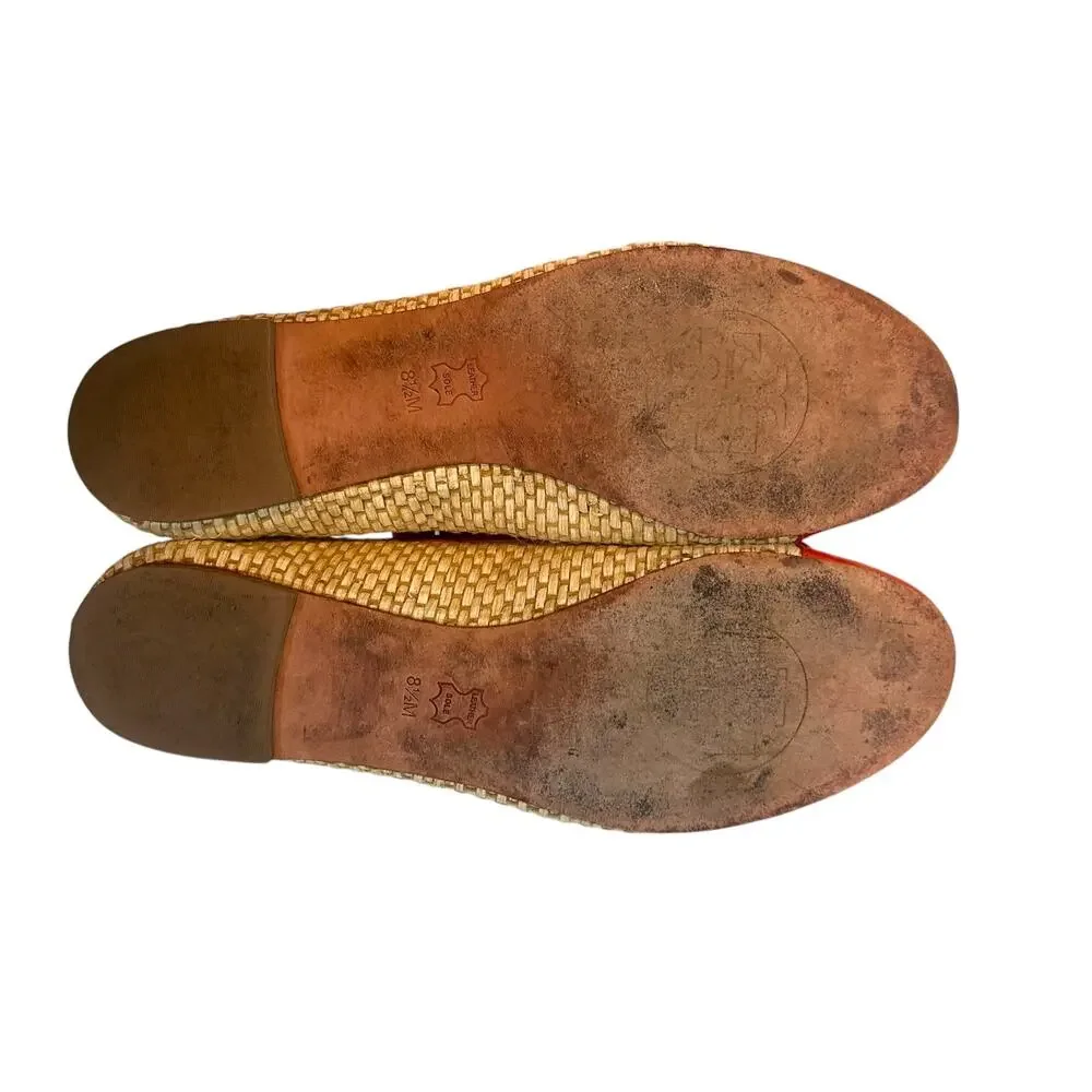 Tory Burch Catherine Ballet Flat Patent Raffia Orange 8.5